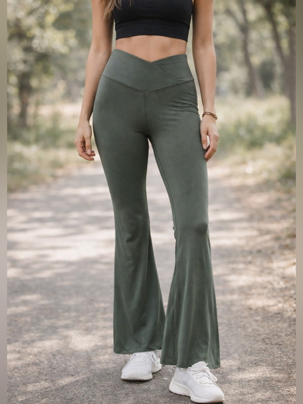 OFFLINE by Aerie Real Me Super Flare Leggings Large V Waist High Rise Olive